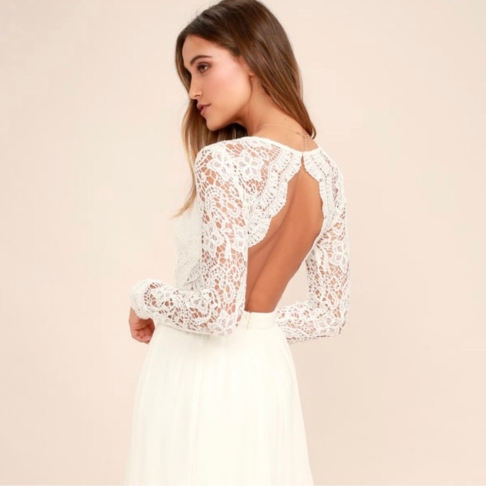 NWT - Lulus White Long Sleeve Bridal Dress - Picture 4 of 13